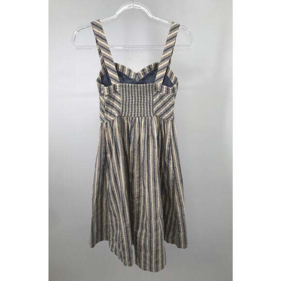 Free People Beige Blue Striped Sleeveless Mini Dress Womens 4 - Picture 8 of 11